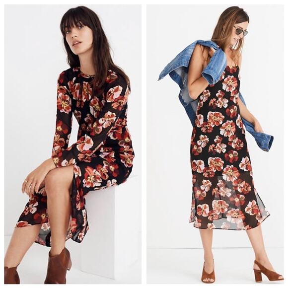 MADEWELL Bohemian Black & Red Floral Rose Summer Dress – Medium - Picture 4 of 15
